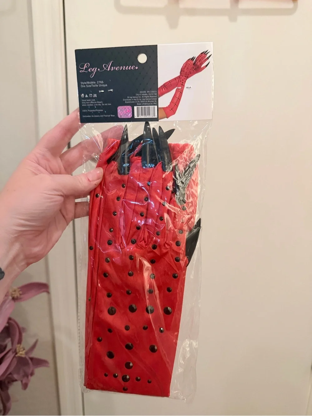 Leg Avenue Red Studded Costume Gloves with Black Claw Tips